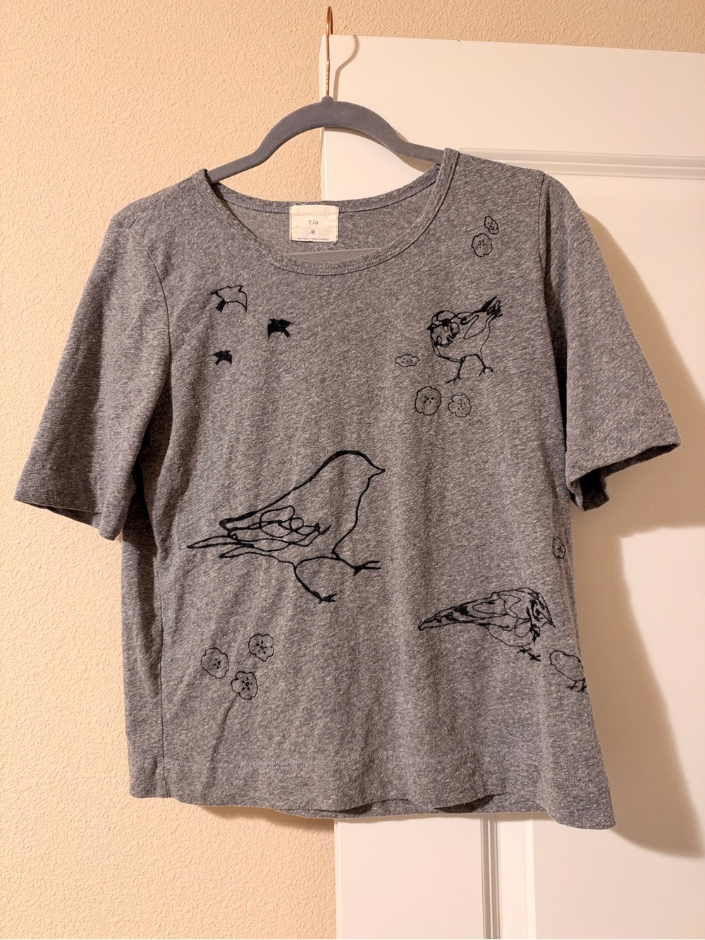 T.La Gray Tee with Black Bird Line Art